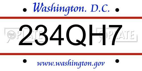 234QH7 District Of Columbia License Plate