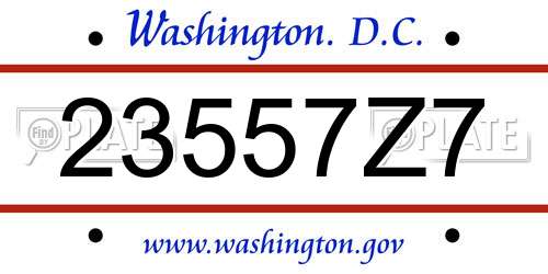 23557Z7 District Of Columbia License Plate