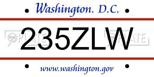235ZLW District Of Columbia License Plate