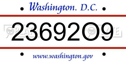 23692O9 District Of Columbia License Plate