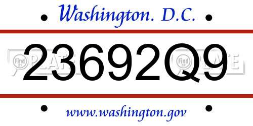 23692Q9 District Of Columbia License Plate
