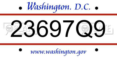 23697Q9 District Of Columbia License Plate