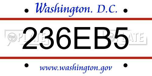 236EB5 District Of Columbia License Plate