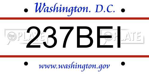 237BEI District Of Columbia License Plate