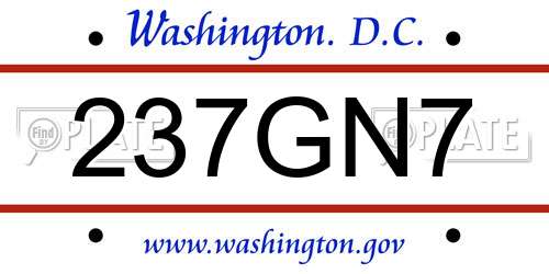 237GN7 District Of Columbia License Plate