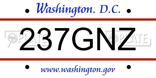 237GNZ District Of Columbia License Plate
