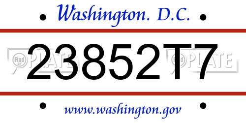 23852T7 District Of Columbia License Plate