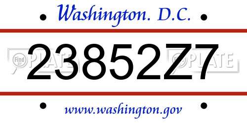 23852Z7 District Of Columbia License Plate