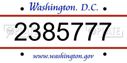 2385777 District Of Columbia License Plate
