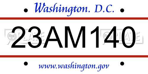 23AM140 District Of Columbia License Plate