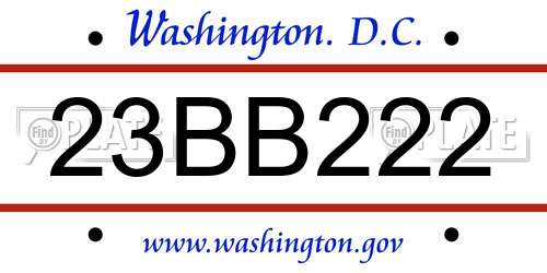 23BB222 District Of Columbia License Plate