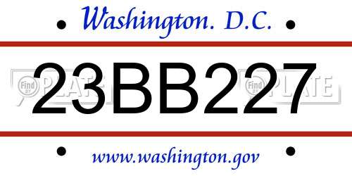 23BB227 District Of Columbia License Plate