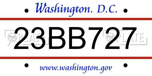 23BB727 District Of Columbia License Plate