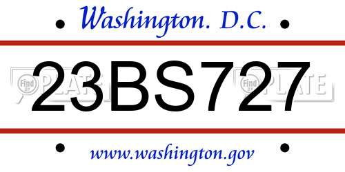 23BS727 District Of Columbia License Plate