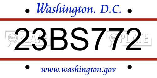23BS772 District Of Columbia License Plate