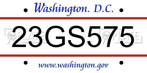 23GS575 District Of Columbia License Plate