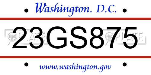 23GS875 District Of Columbia License Plate