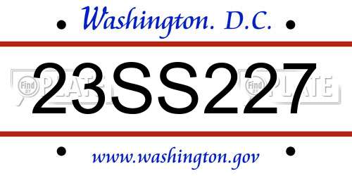 23SS227 District Of Columbia License Plate