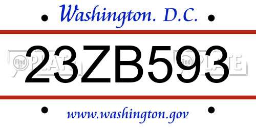 23ZB593 District Of Columbia License Plate