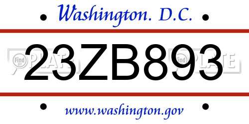 23ZB893 District Of Columbia License Plate
