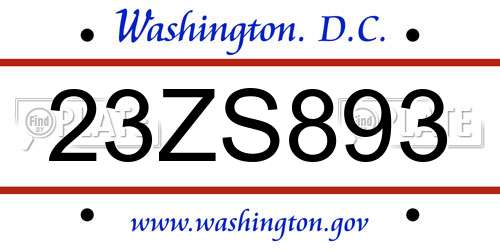 23ZS893 District Of Columbia License Plate