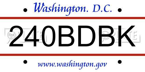 240BDBK District Of Columbia License Plate