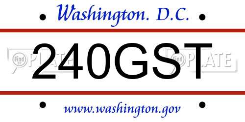 240GST District Of Columbia License Plate