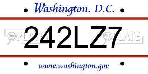 242LZ7 District Of Columbia License Plate