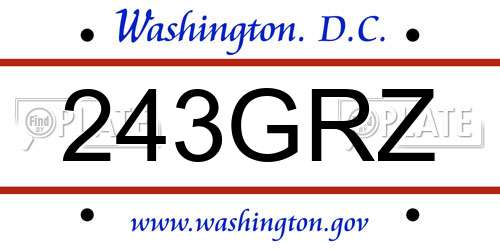 243GRZ District Of Columbia License Plate