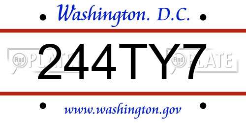 244TY7 District Of Columbia License Plate