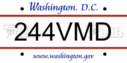 244VMD District Of Columbia License Plate