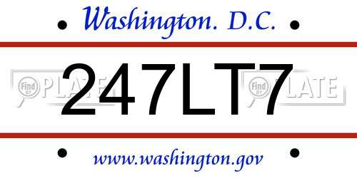 247LT7 District Of Columbia License Plate