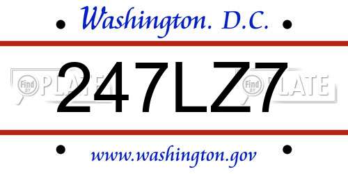 247LZ7 District Of Columbia License Plate