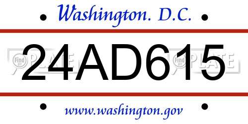 24AD615 District Of Columbia License Plate