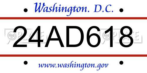 24AD618 District Of Columbia License Plate