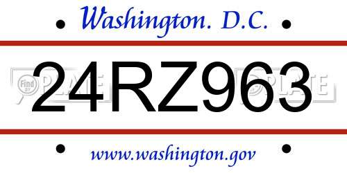 24RZ963 District Of Columbia License Plate