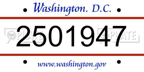 2501947 District Of Columbia License Plate