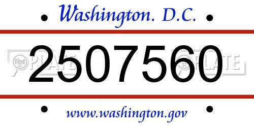 2507560 District Of Columbia License Plate