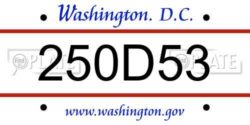 250D53 District Of Columbia License Plate