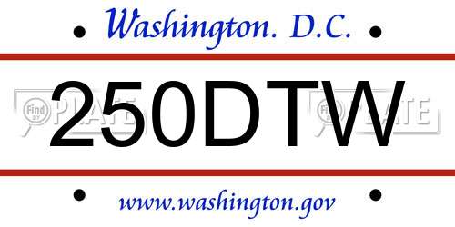 250DTW District Of Columbia License Plate