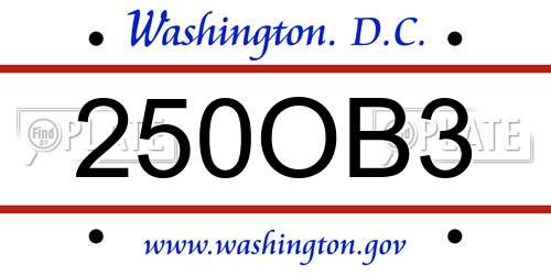 250OB3 District Of Columbia License Plate