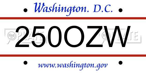 250OZW District Of Columbia License Plate