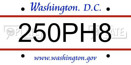 250PH8 District Of Columbia License Plate