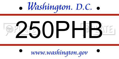 250PHB District Of Columbia License Plate