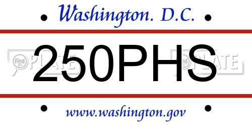 250PHS District Of Columbia License Plate
