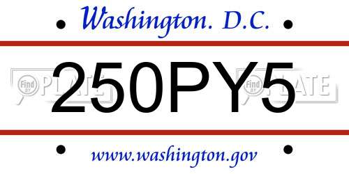 250PY5 District Of Columbia License Plate