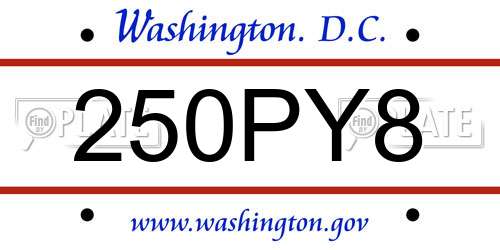 250PY8 District Of Columbia License Plate
