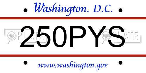 250PYS District Of Columbia License Plate