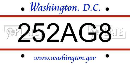 252AG8 District Of Columbia License Plate