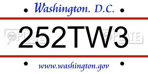 252TW3 District Of Columbia License Plate